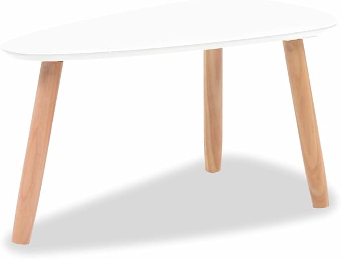 Scandinavian Oval Coffee Table Set of 2 White Solid Pine Wood Modern Minimalist - Image 6