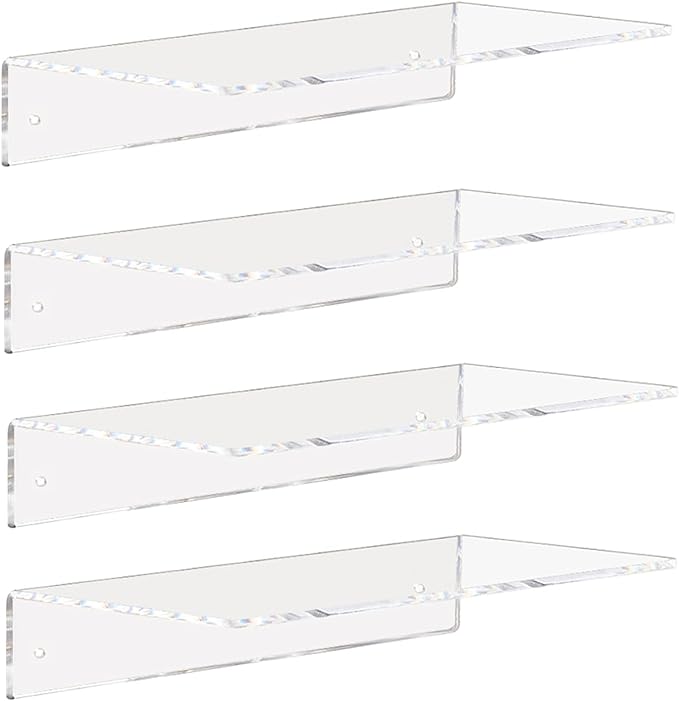 Weiai Clear Acrylic Shelves 12 Inch, Floating Wall Mounted Shelf by Weiai