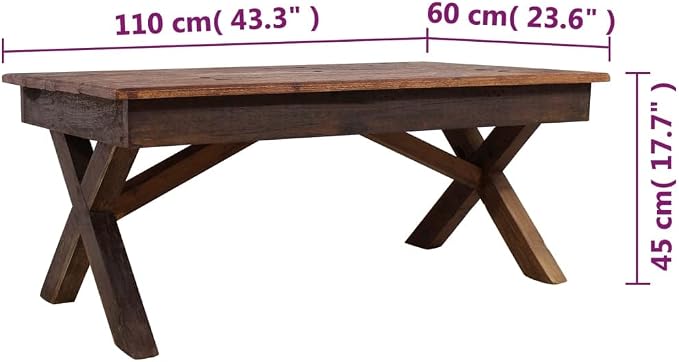 Handmade Rustic Farmhouse Coffee Table from Mixed Recycled Woods, 43.3 x 23.6 x - Image 2