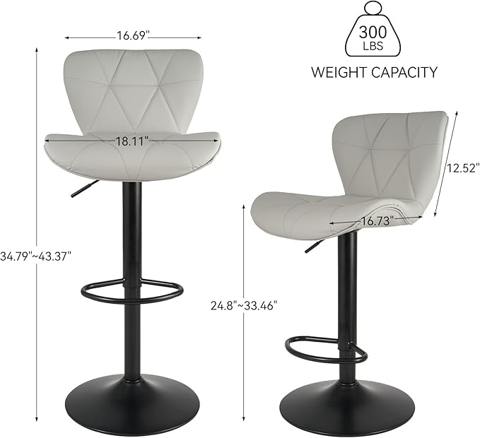 Nalupatio Modern Bar Stools Set of 4, Adjustable Faux Leather Upholstered - Image 2