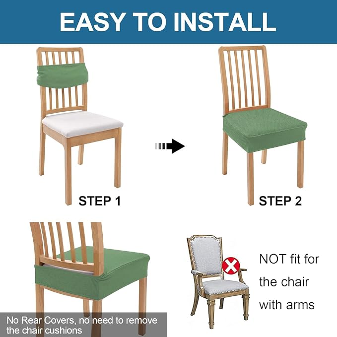 Smiry Waterproof Seat Covers for Dining Room Chairs Set of 2, Stretch Jacquard - Image 5