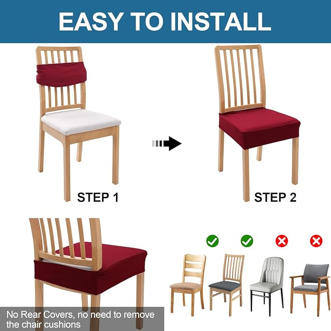 Smiry Waterproof Seat Covers for Dining Room Chairs Set of 2, Stretch Jacquard - Image 5