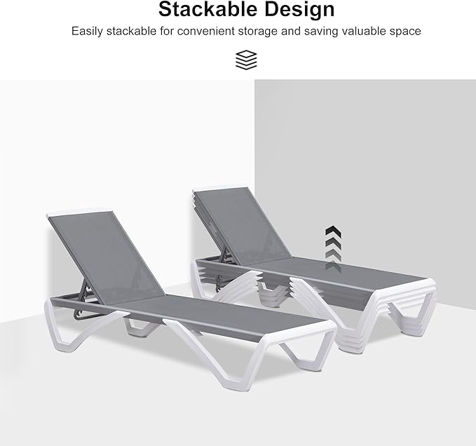 PURPLE LEAF Patio Chaise Lounge Chair Outside Aluminum Plastic Stackable - Image 5