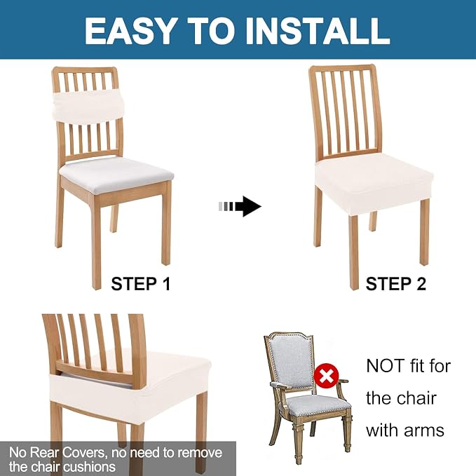 Smiry Waterproof Seat Covers for Dining Room Chairs Set of 6, Stretch Jacquard - Image 5