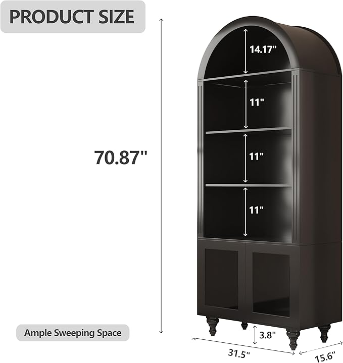 Wildhome Wooden Arched Bookshelf, 5-Tier Shelf, Farmhouse Storage Display - Image 2