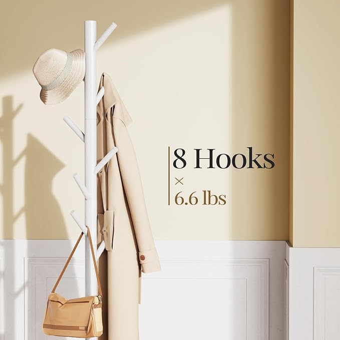Pipishell Sturdy Wooden Coat Stand, 3 Adjustable Sizes Coat Tree - Image 2