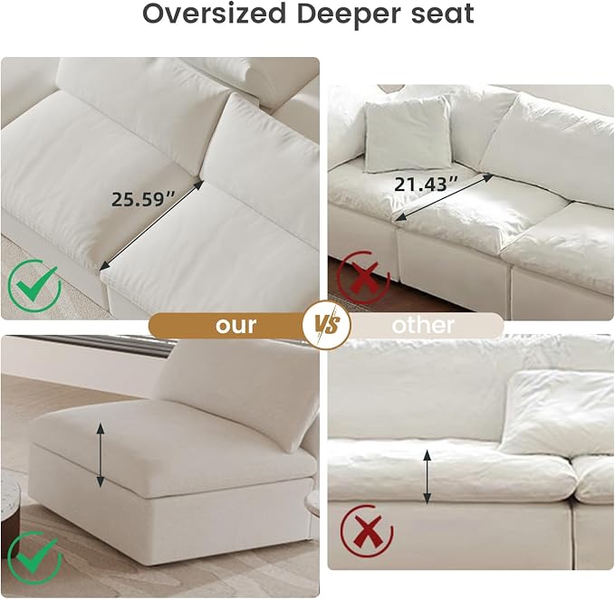 Cloud Couch Modular Sectional Sofa, Oversized 8 Seater Sofa, 160.6" U Shaped - Image 7