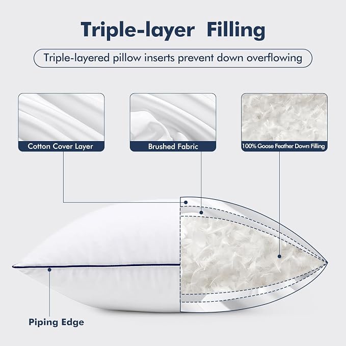 MIULEE Goose Feather Down 20x20 Pillow Insert Set of 2 - Image 3