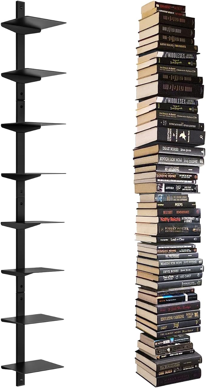 Floating Book Shelves for Wall, 8 Tier Invisible Floating Bookshelf, Vertical by ART-GIFTREE