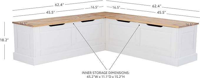 Linon Harris Natural and White Two Tone Backless Corner Breakfast Nook - Image 2