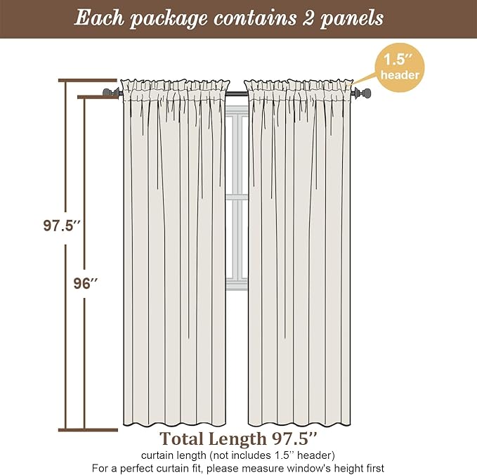 Chyhomenyc Charcoal Grey Semi Sheer Curtains 96 Inches Long 2 Panels - Image 5