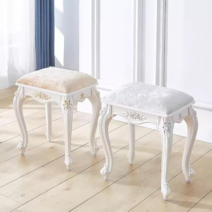 Vintage Vanity Stool, Rectangular & Round Makeup Stool, 17 Inch Sitting Height - Image 2