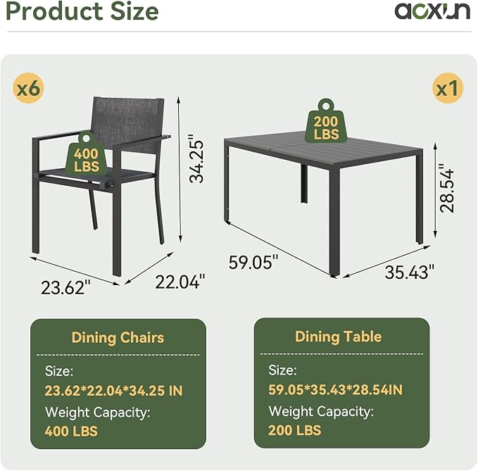 Aoxun 8-Piece Patio Table and Chairs Set & 15ft Patio Umbrella - Image 4