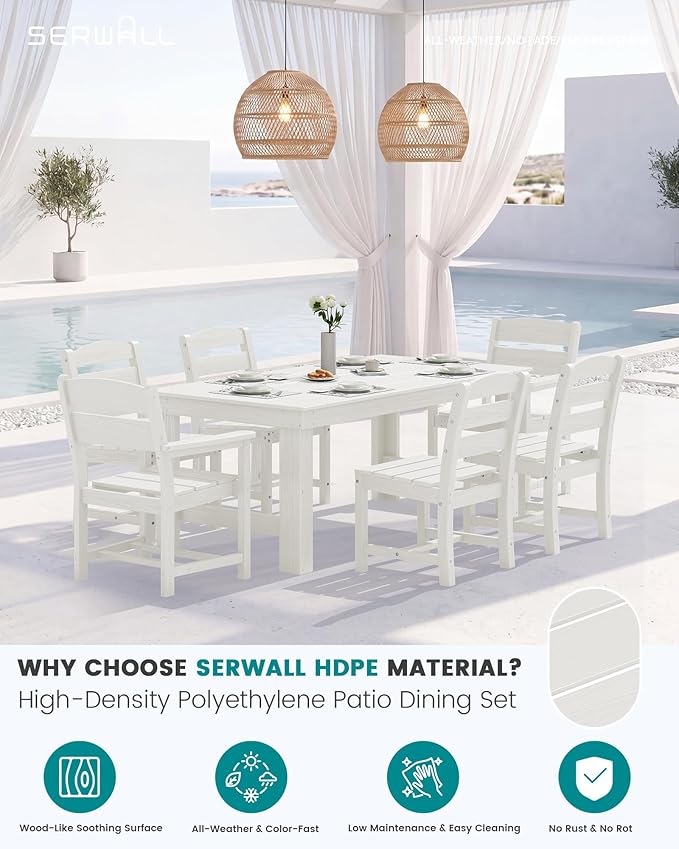 SERWALL Outdoor Dining Table Set, 67‘’ HDPE Patio Dining Set - Image 2