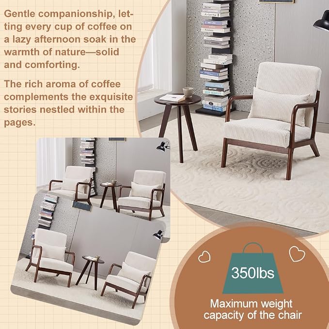 Mid-Century Modern Accent Chair&Coffee Table Set, Vintage Luxury Style - Image 5
