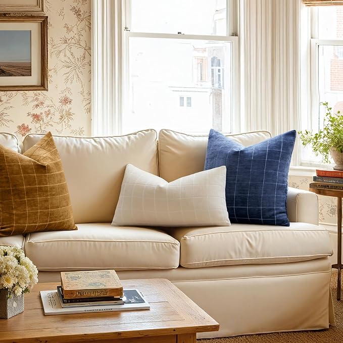 MIULEE Decorative Chenille Check Lumbar Throw Pillow Covers Vintage Plaid Couch - Image 4