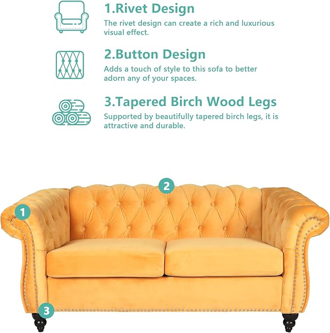 AVZEAR Chesterfield Loveseat, Modern Velvet Sofa Tufted Couch 2 Seater - Image 5