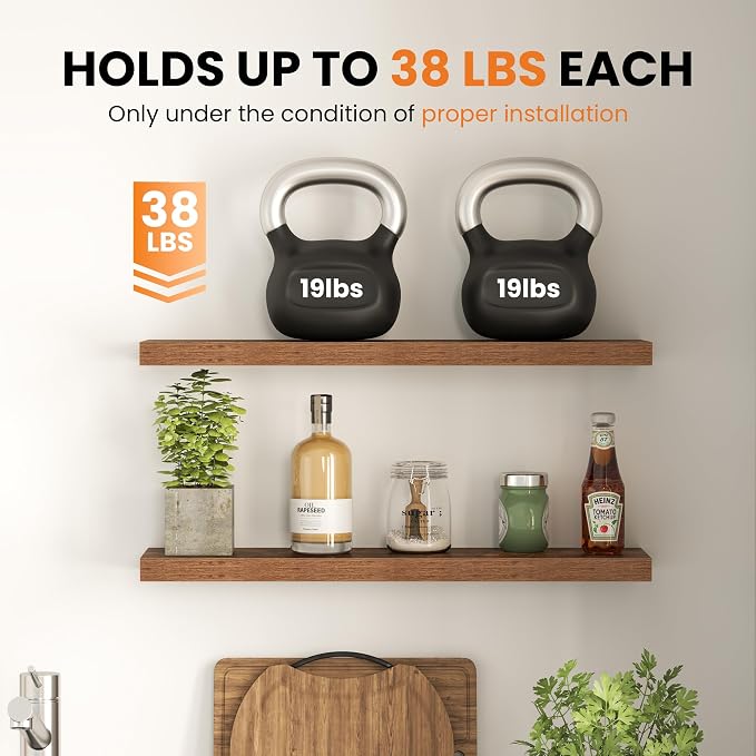 Fun Memories Floating Shelves for Wall, 32 Inch Set of 2 Rustic Wood Wall - Image 6