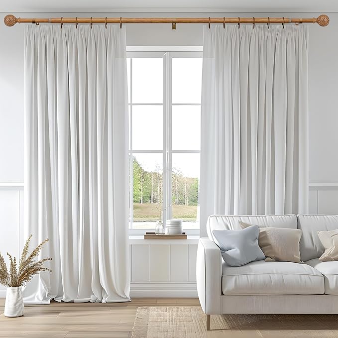 QDWIS Boho Wood Curtain Rods for Windows 66 to 120 inch, Rustic Decorative - Image 2