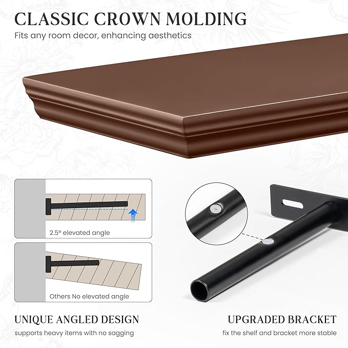 Fun Memories Floating Shelves 48 Inch Long, 9.3 Inch Deep Classic Crown Molding - Image 3