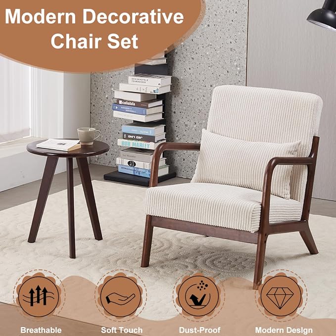 Mid-Century Accent Chair & Coffee Table Set, Vintage Style - Image 2