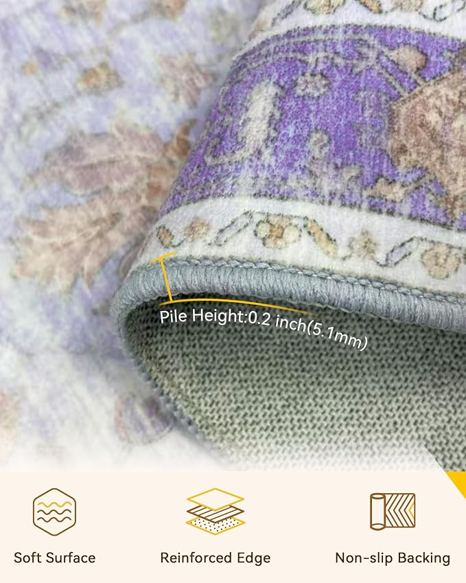 RELEANY Area Rugs 5'x8' Washable Non-Slip, Floral Vintage Distress Print - Image 3