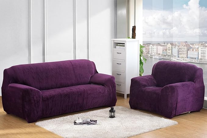 vctops 4 Seater Velvet Plush Stretch Sofa Slipcover 1-Piece Sofa Cover - Image 2