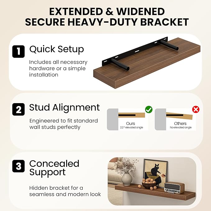 Fun Memories Floating Shelves for Wall, 48 Inch Long Set of 2 Rustic Wood Wall - Image 5
