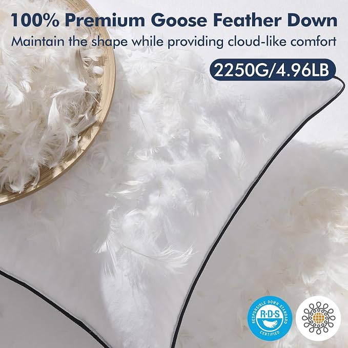 MIULEE Goose Feather Down 28x28 Euro Pillow Insert Set of 2 - Image 2