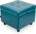 H&B Luxuries Tufted Leather Square Flip Top Storage Ottoman Cube Foot Rest by HBLuxuries