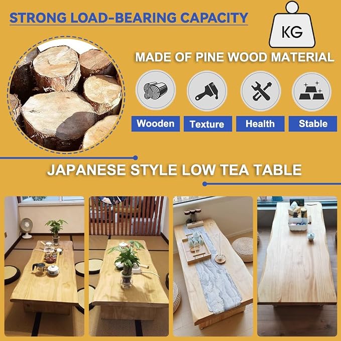 100cm Japanese Floor Table -Vintage Solid Wooden Tatami Table, Low Rectangular - Image 5