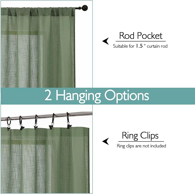 Chyhomenyc Sage Green Semi Sheer Curtains 96 Inches Long 2 Panels - Image 4