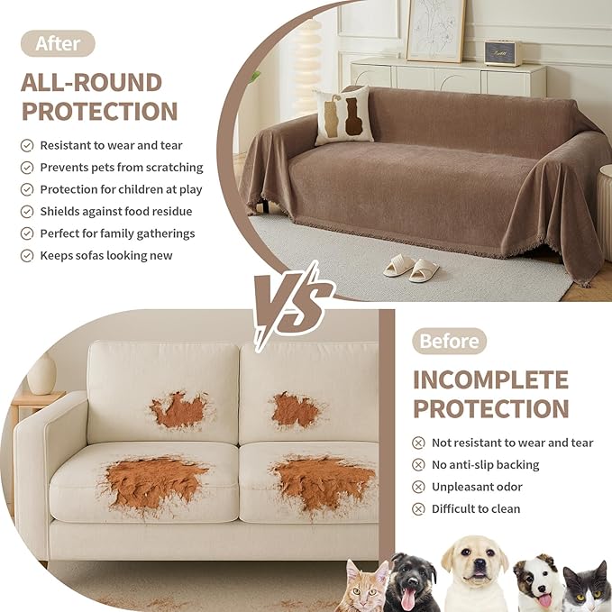 Couch Cover for Dogs, Boho Sofa Covers for 3 Cushion Couch, Chenille Sofa - Image 2
