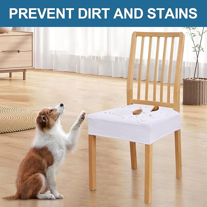 Smiry Waterproof Seat Covers for Dining Room Chairs Set of 4, Stretch Jacquard - Image 6
