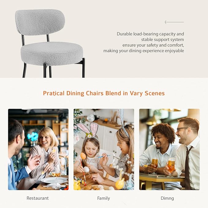 Sweetcrispy Dining Chairs Set of 6, Boucle Upholstered Modern Mid Century Round - Image 6