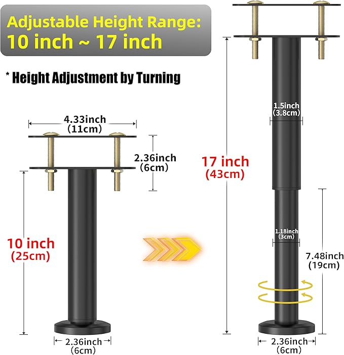 Wlrrcwdttc 4 Pcs Adjustable Height Bed Support Legs 10-17 inch, Bed Frame - Image 2