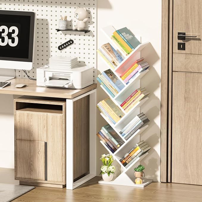 SHEEPAM 10 Tier Tree Book Shelf, Floor Standing Wood Bookshelf - Image 6