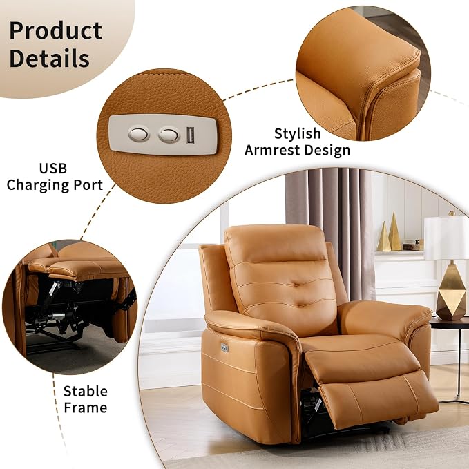 ANJ Power Oversized Reclining Sofa Couch, Breathable Faux Leather 3-Seater - Image 4