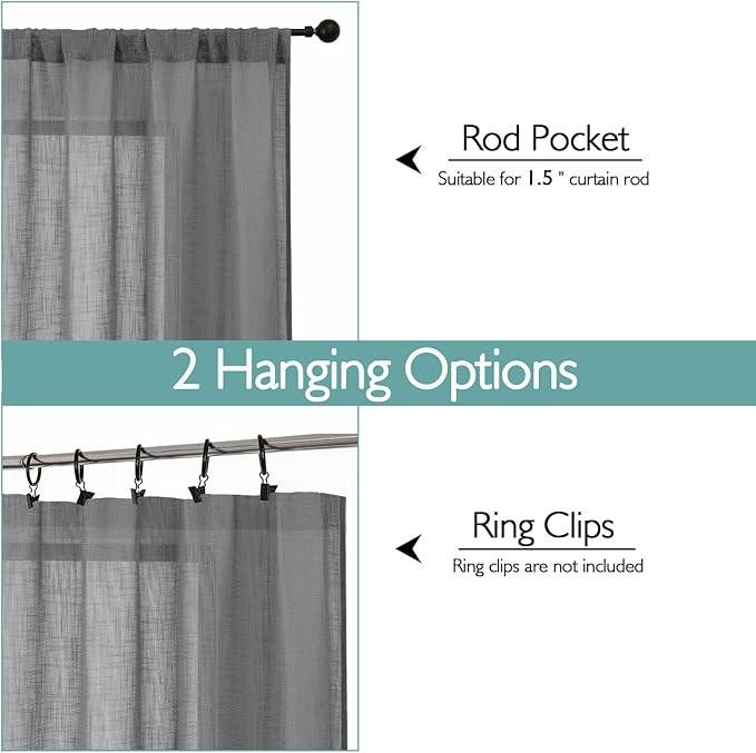 Chyhomenyc Charcoal Grey Semi Sheer Curtains 84 Inches Long 2 Panels Set - Image 4