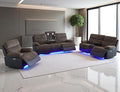 Power Recliner Sofa Set, Corduroy & Leather Fabric Reclining Sofa Couch by LYfurniture