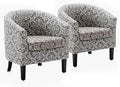 BELLEZE Accent Barrel Chair Set of 2, Linen Round Chair Club Tub Sofa Corner by BELLEZE