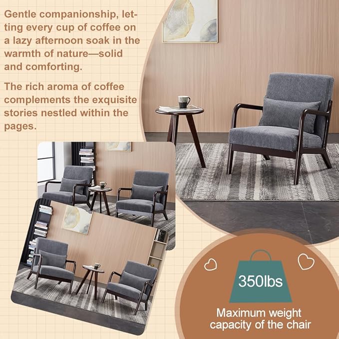 Mid-Century Modern Accent Chair&Coffee Table Set, Vintage Luxury Style - Image 5