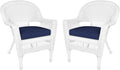 Jeco Wicker Chair with Blue Cushion by Jeco