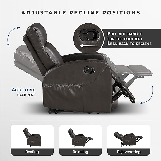 Lexicon Manual Reclining Sofa, Faux Leather Recliner Sofa, Wall Hugger - Image 4