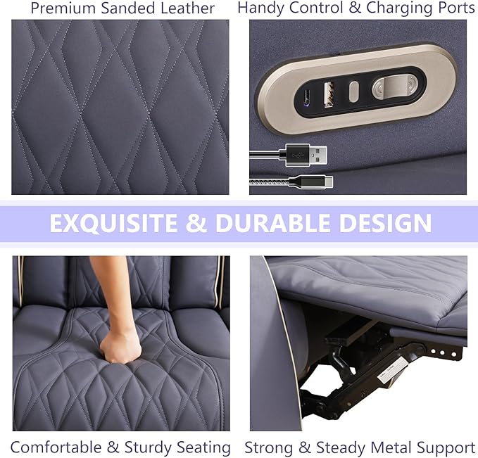 Power Recliner Sofa Set, Luxury Recliner Sofa & 2 Chairs - Image 4