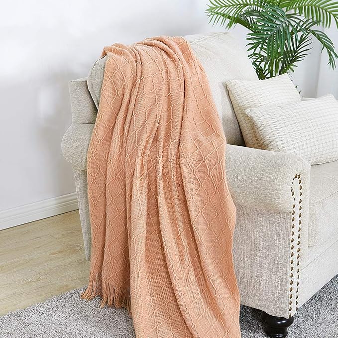 BOURINA Orange Throw Blanket 60x80 Inches Throw Textured Solid Soft Sofa Throw - Image 2