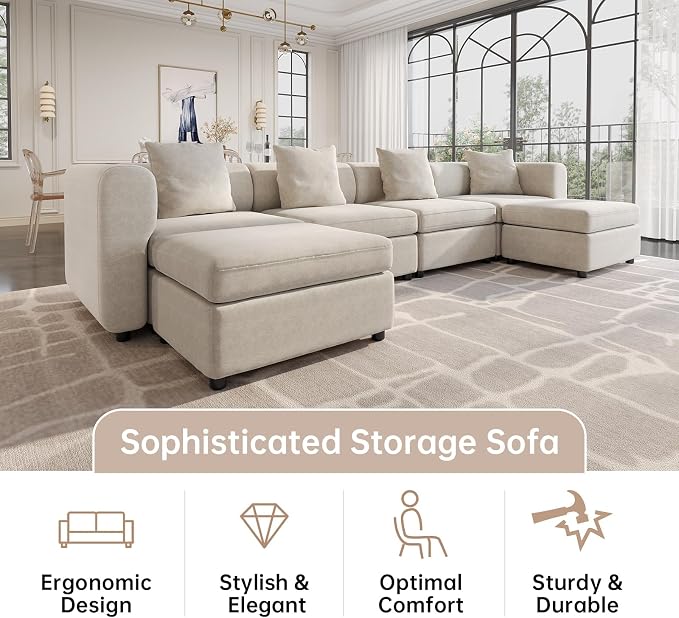 Guyii Velvet Sectional Sofa, 173.23" L Oversized 5-Seat Convertible Couch - Image 7