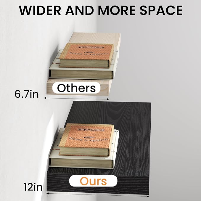 Black Floating Shelves 55Inch Long, 12 Inch Deep Floating Shelves - Image 5