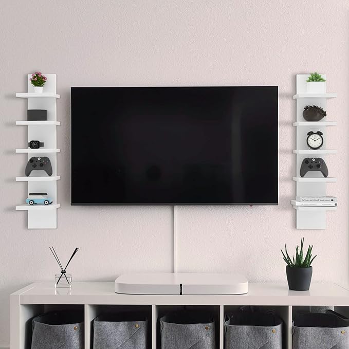 Homaterial 5 Tier Wall Shelf Unit, Small White Vertical Floating Shelf-Narrow - Image 5