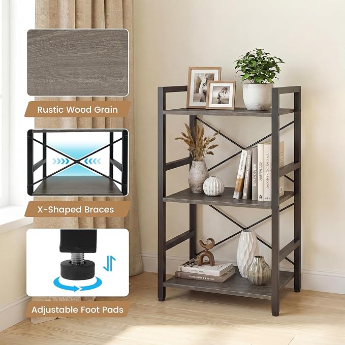 Tangkula 3-Tier Industrial Bookshelf, 16.5" Width Wooden Open Bookcase - Image 8